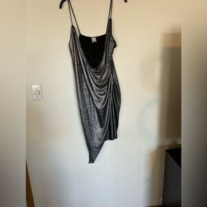 LILIAN Asymmetrical Hem Sleeveless
Ruching Dress In Metallic Size 2X